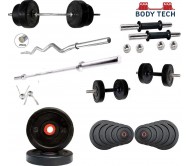  Body Tech Rubber 14kg-Combo with 14 Inches Steel Dumbbells Rod and 3 Feet Curl Rod and 5 Feet Straight Rod 25mm 